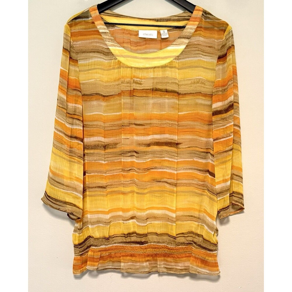 Chico’s Havana Stripe Verdi Top Sz 3 XL Seville Orange Stripe Ruffle Hem